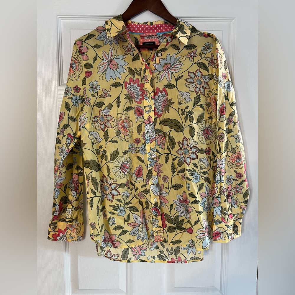 Talbots Yellow Floral Blouse with Pink Accents